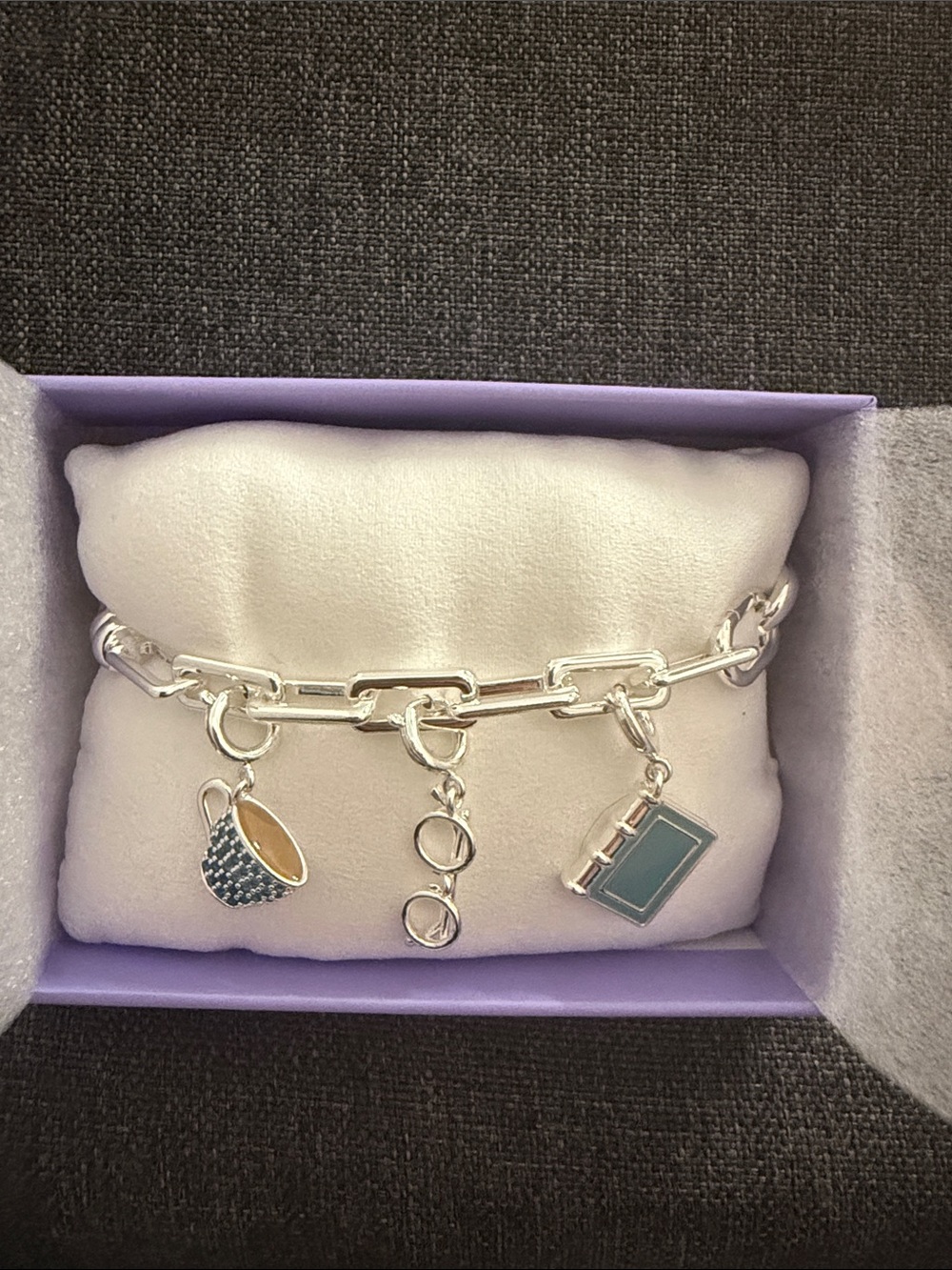 Bomb party Chamelier Silver Link Charm Bracelet with Blue and Teal Enamel Charms